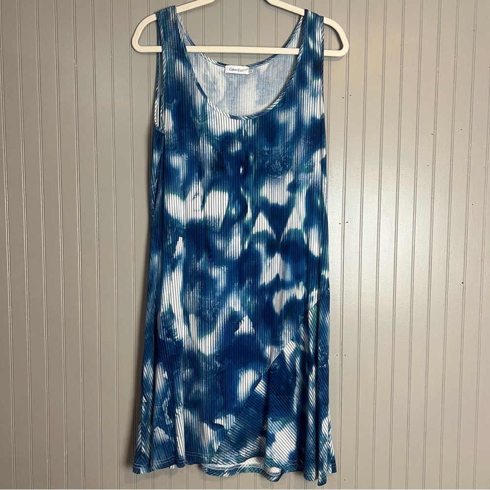 Blue Tie-Dye Sleeveless Dress